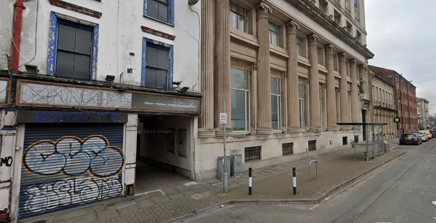 Bute Street side of Portland House and lane entrance